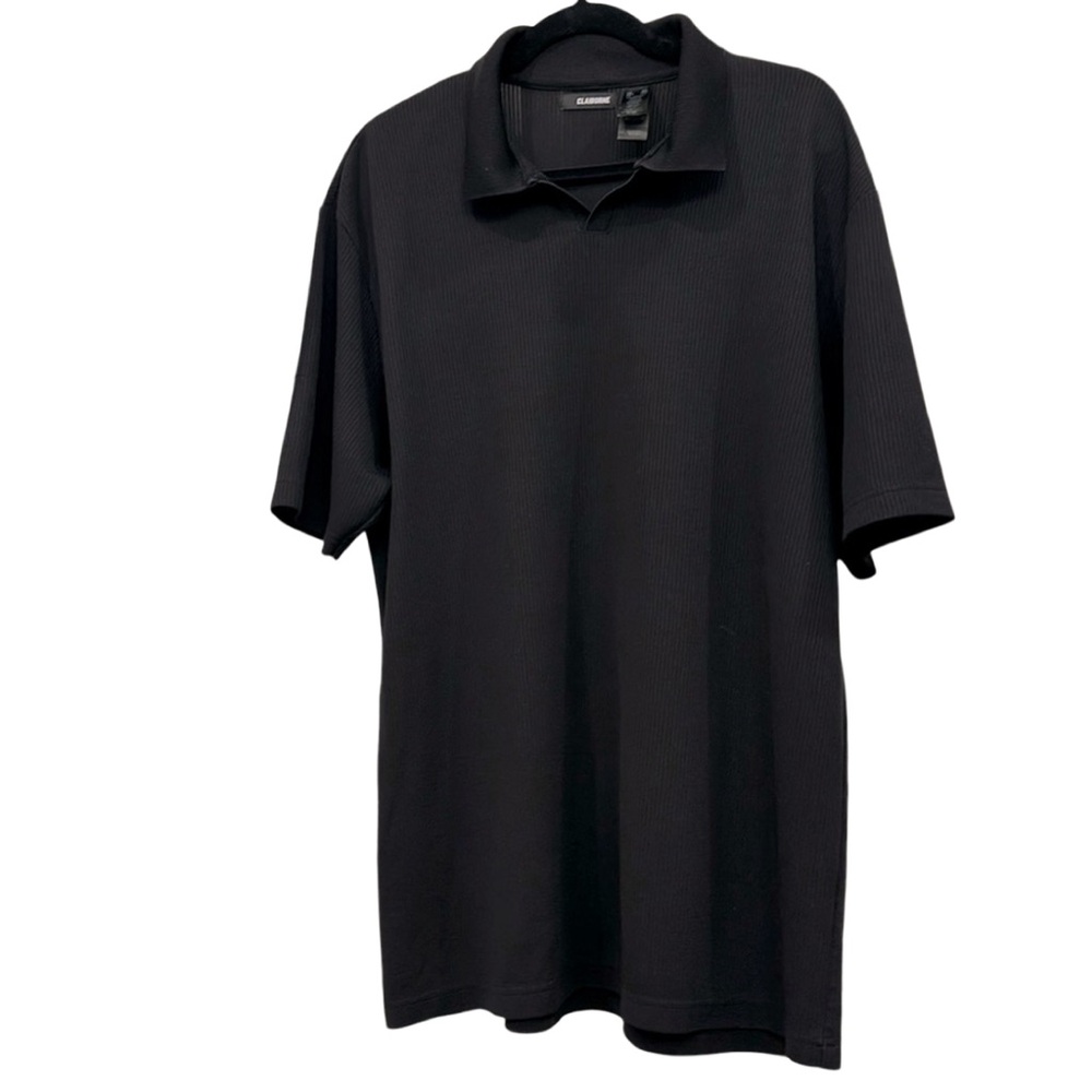 Men’s Claiborne Black Ribbed Polo Style Notched V-neck Short Sleeve Shirt XXL
